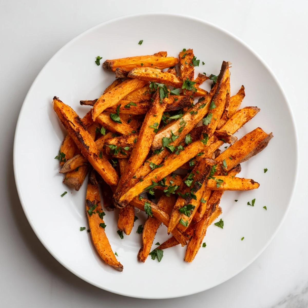 A warm plate of crispy air fryer sweet potato fries, a healthy and delightful side dish option.