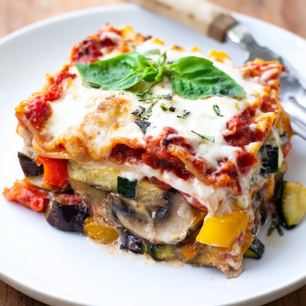 Serve Roasted Vegetable Lasagna with Cheese Sauce alongside a crisp green salad for a comforting vegetarian dinner.