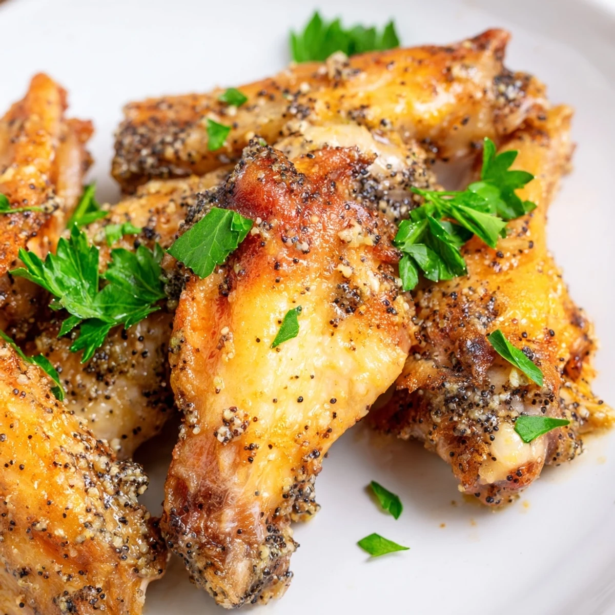 Golden-brown Baked Lemon Pepper Chicken Wings fresh from the oven, arranged on a wire rack for a crispy finish.