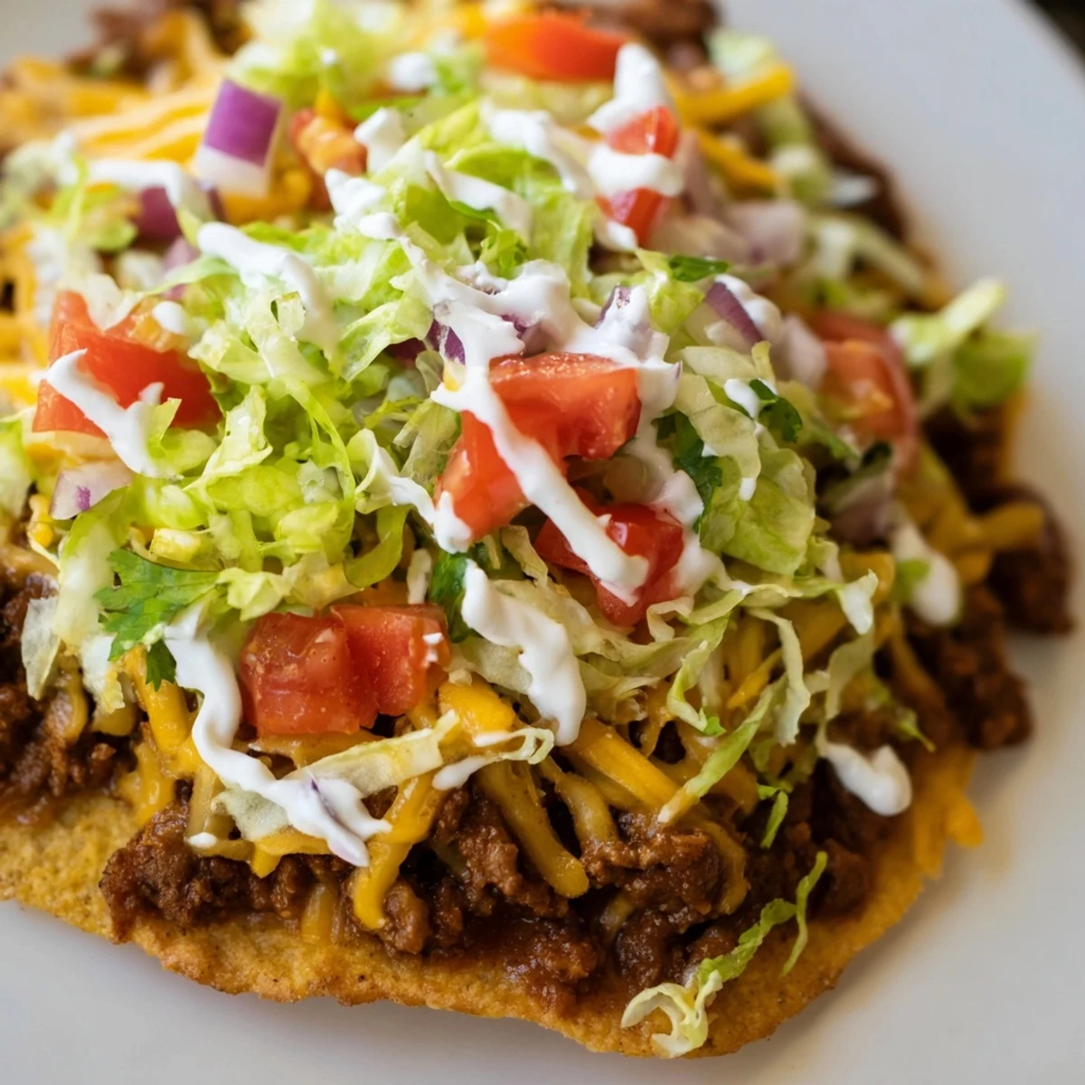 Ready-to-eat beef tostadas loaded with hearty beans and cheese, served hot with lime wedges and jalapeño slices on the side.