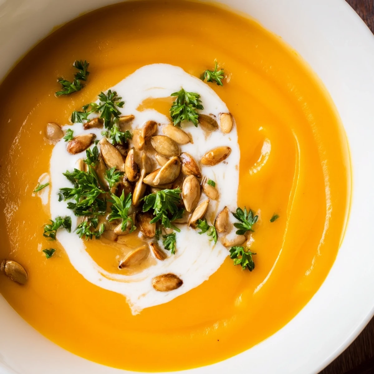 Golden bowls of warm Winter Squash Soup with Apple beside crisp apple slices and crusty gluten-free bread for dipping.