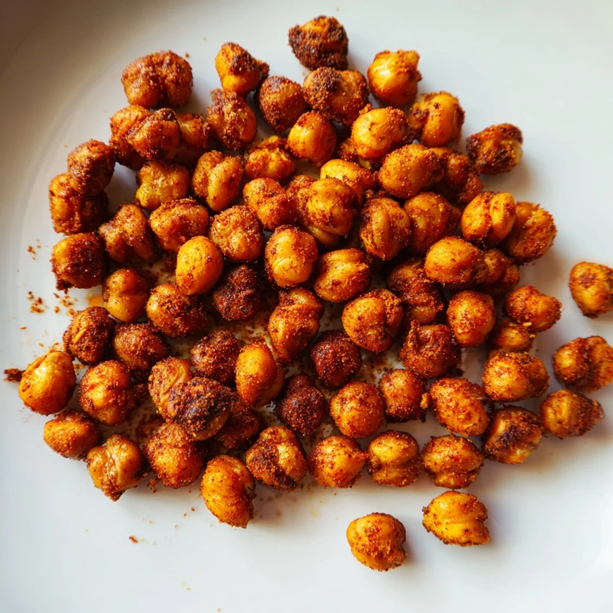 Crispy Spicy Roasted Chickpeas with Cumin served as a crunchy, vegan salad topper on mixed greens and tomatoes.