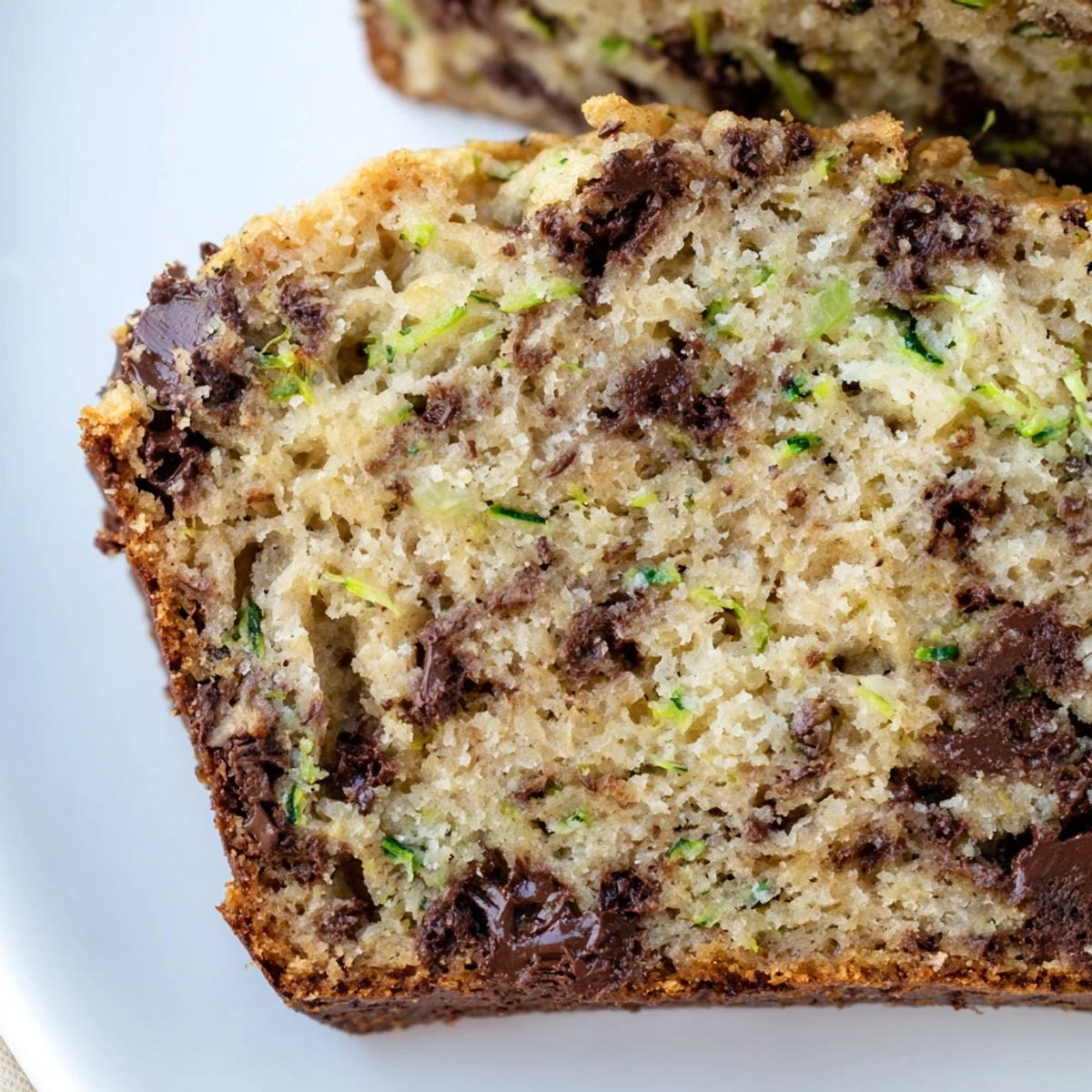 Homemade Chocolate Chip Zucchini Bread loaf with a tender crumb and generous chocolate chips, perfect for breakfast or a sweet snack.