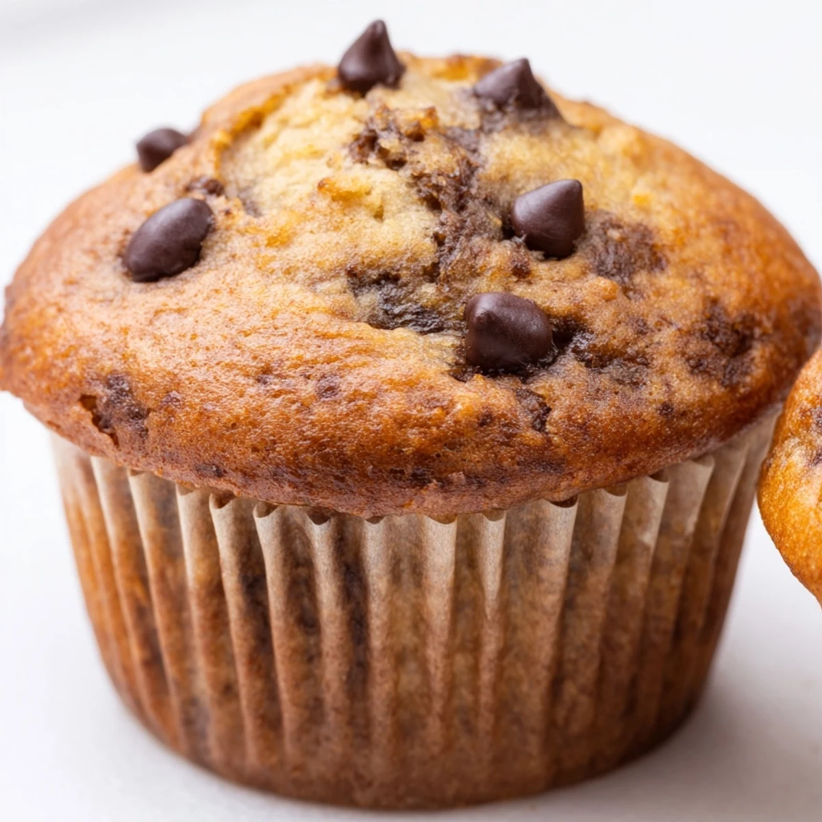 Freshly baked chocolate chip banana bread muffins arranged on a counter, perfect for easy weeknight dessert or grab-and-go snack.