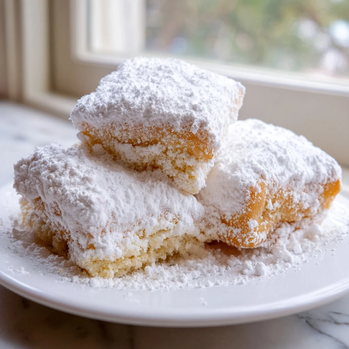 Fluffy, golden Mardi Gras beignets on a rustic table, perfect with a cup of coffee.