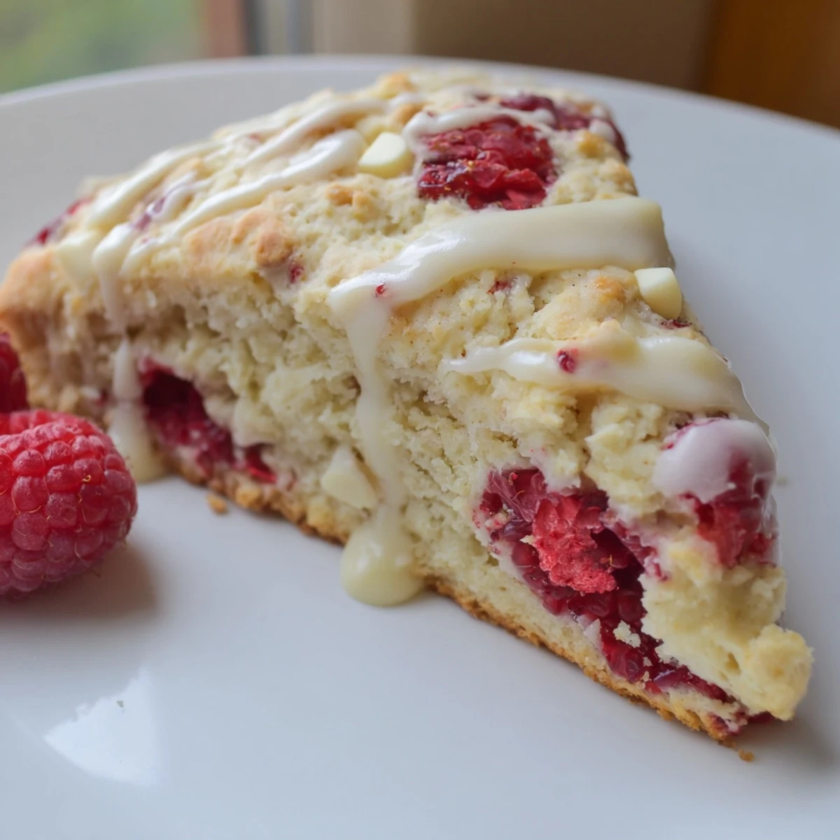 Warm Raspberry White Chocolate Scones featuring juicy red berries and creamy white chocolate chunks, perfect for breakfast.