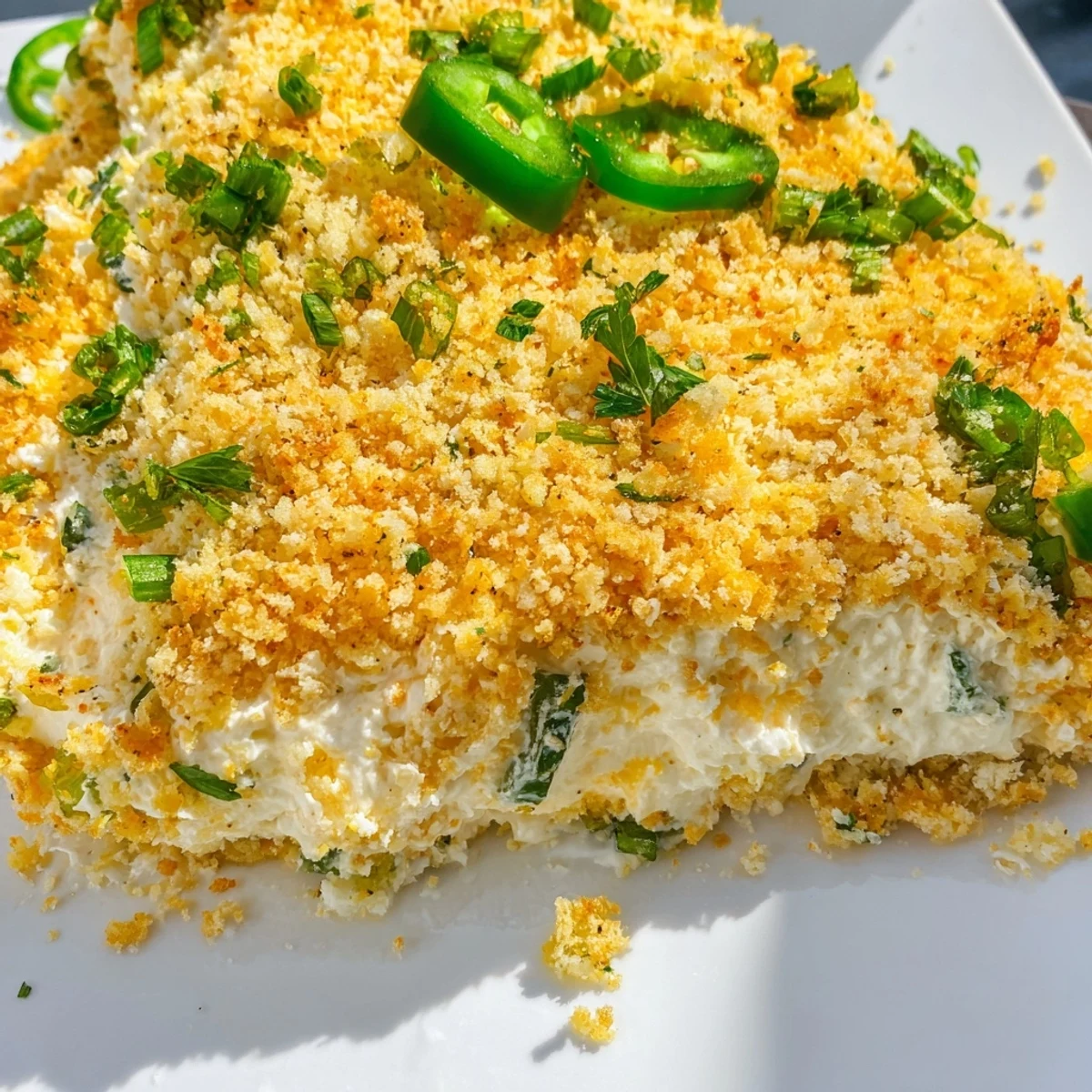 Warm, cheesy Jalapeño Popper Dip with Cream Cheese in a white ceramic dish, paired with toasted baguette slices.