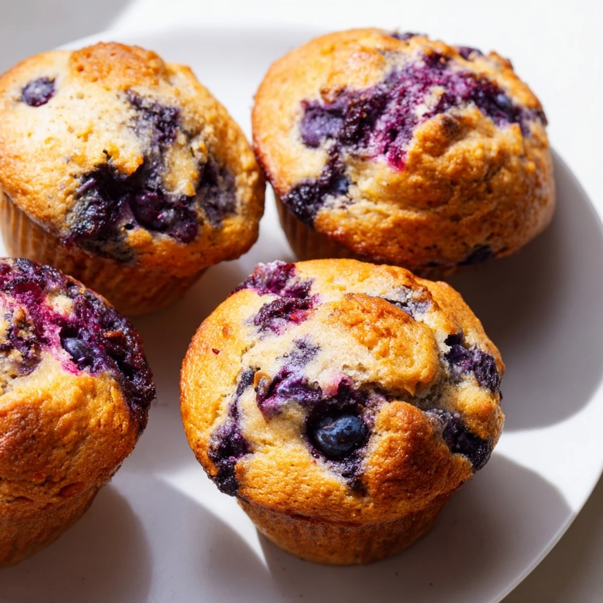 Freshly baked Blueberry Protein Muffins with Greek Yogurt showcasing golden tops and bursts of juicy blueberries on a cooling rack.