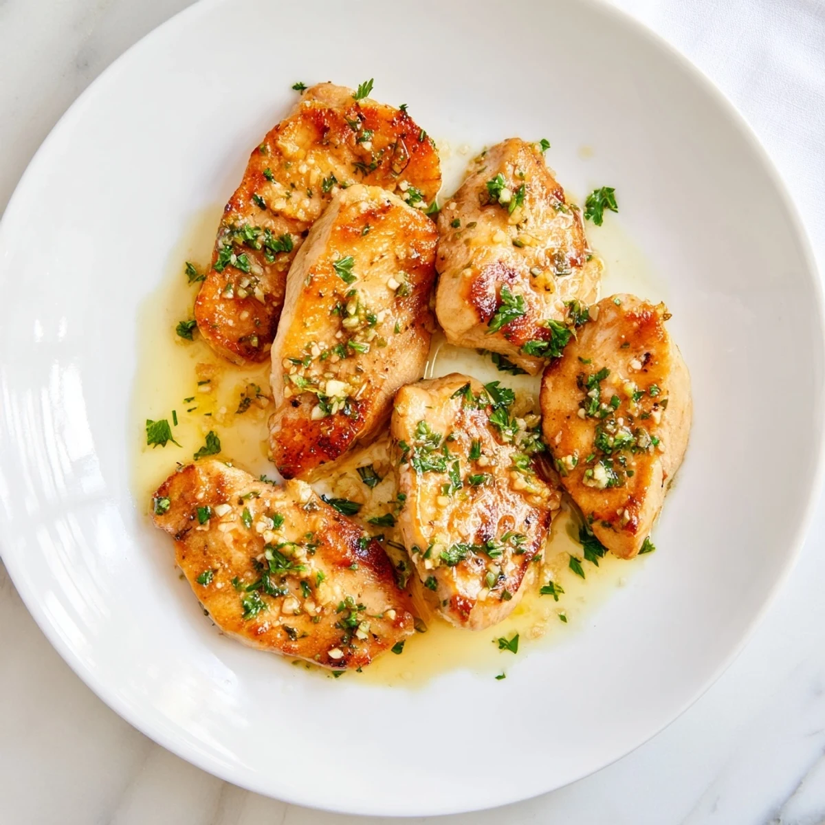 Succulent Garlic Butter Chicken served hot with steamed broccoli and a lemon wedge, perfect for dinner.
