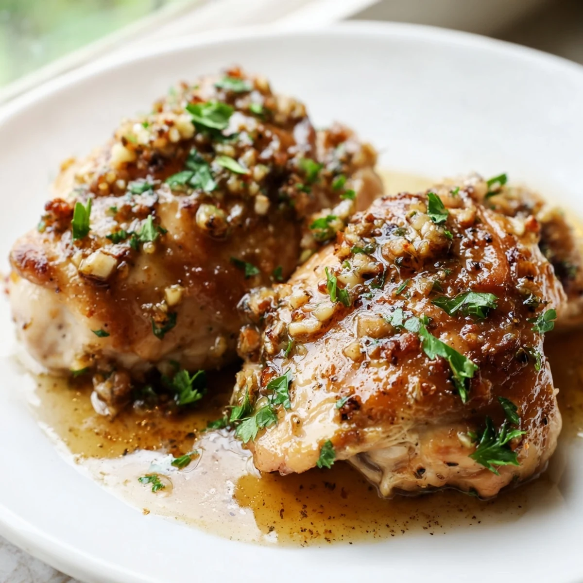 Tender, pan-seared Garlic Butter Chicken topped with herbs and lemon wedges, perfect for a low-carb weeknight dinner.