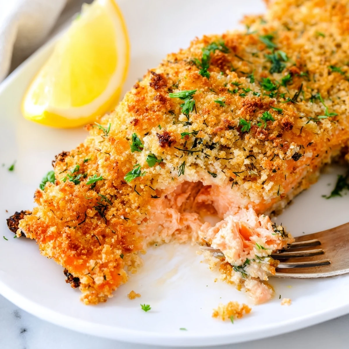 Sizzling Irresistibly Crispy Parmesan Salmon Bake emerges from the oven, showcasing a bubbling, herb-speckled Parmesan crust.