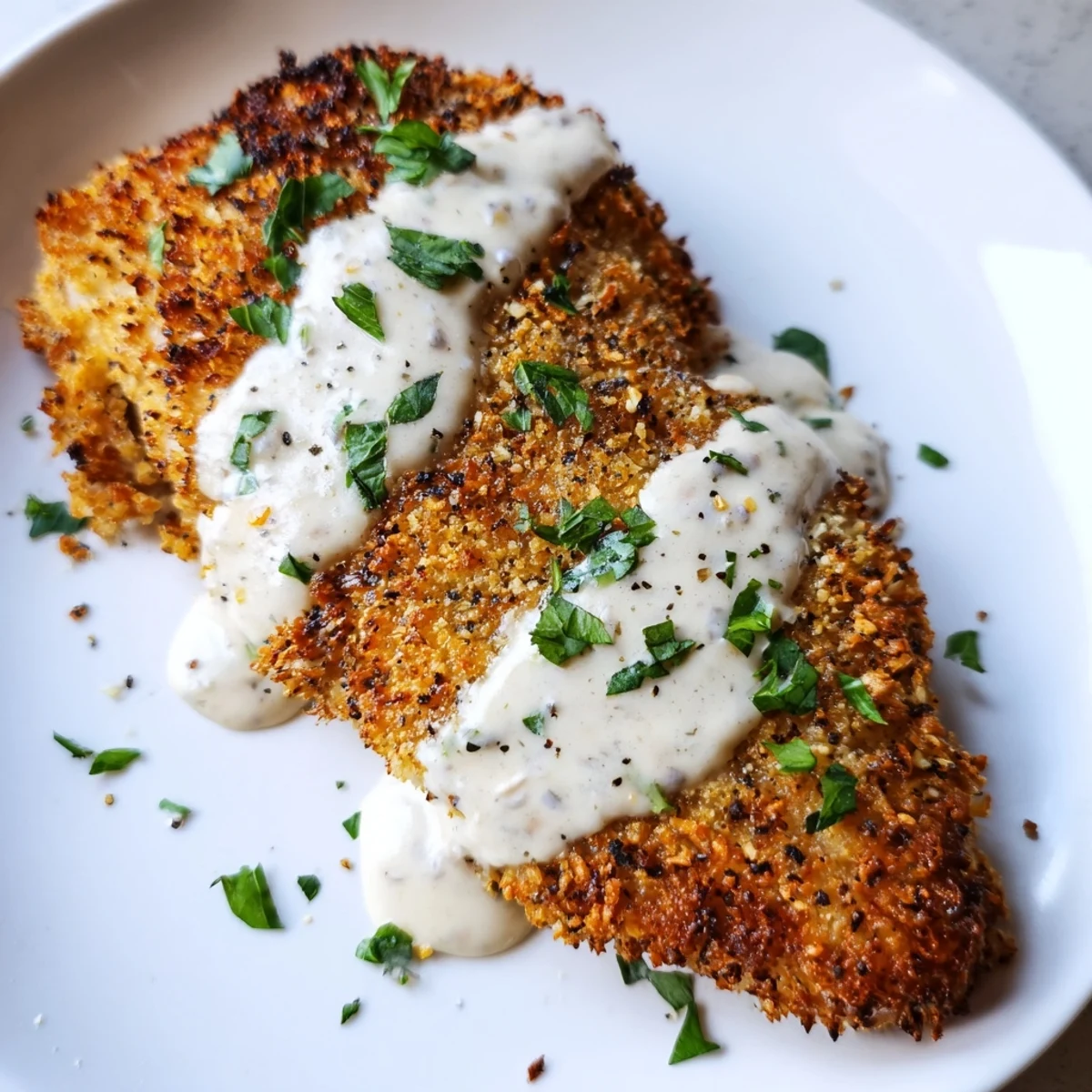 The juicy chicken breast is topped with a bubbly Parmesan and provolone crust, finished with a dollop of creamy ranch spread for dipping.