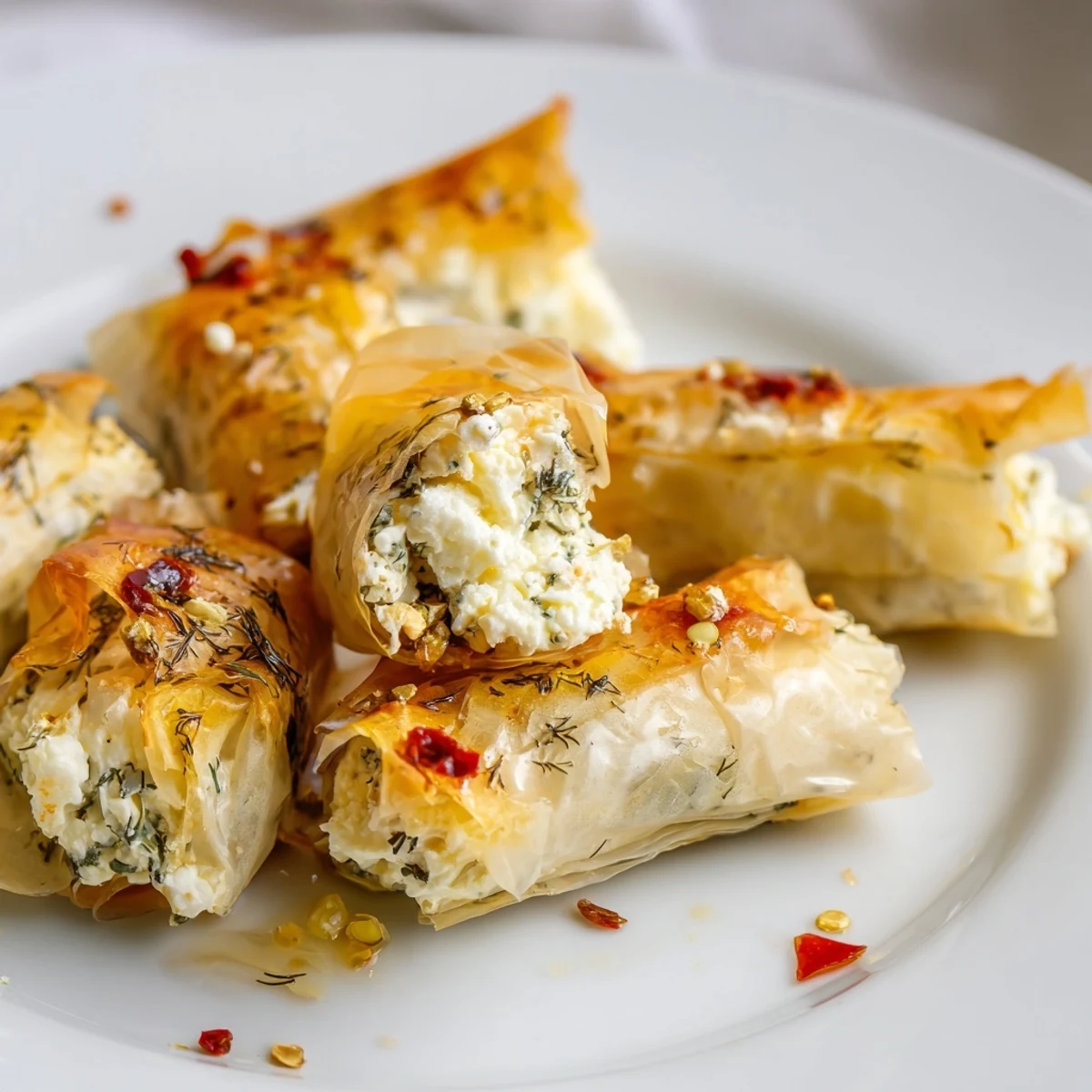 Golden-baked Oven Fried Feta Rolls with Spicy Chili Honey on a platter, drizzled with sweet heat, perfect for sharing.