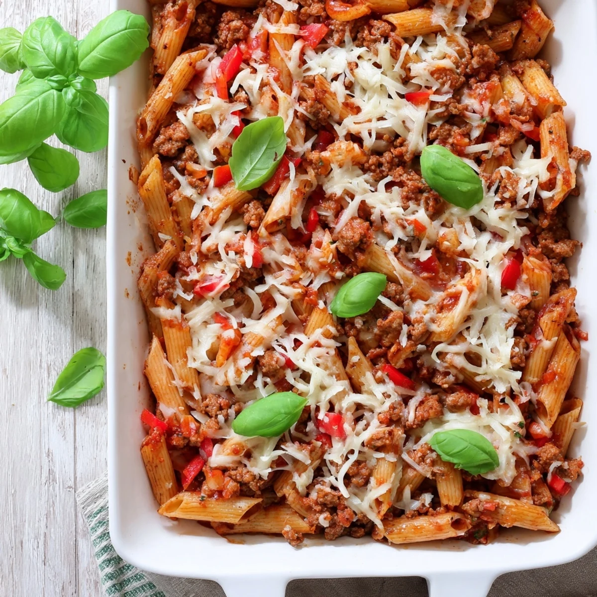 Bubbling from a hot oven, the Quick Sausage Pasta Bake features penne, savory Italian sausage, and rich red tomato sauce ready for a hearty weeknight meal.