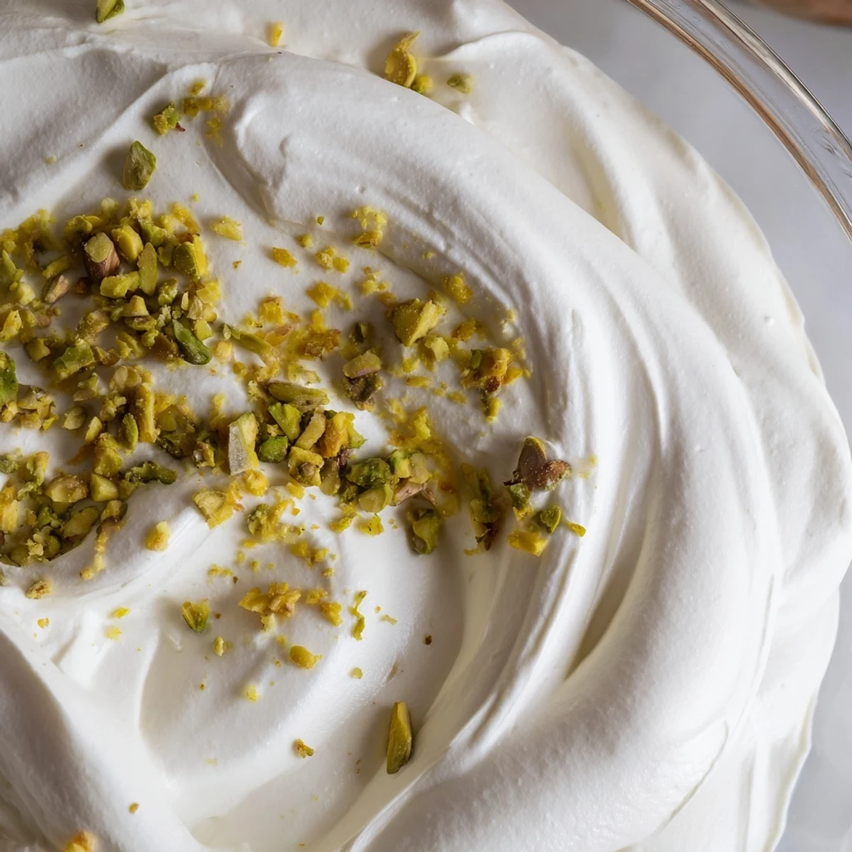 Creamy Lebanese date orange blossom mousse topped with chopped pistachios and orange zest