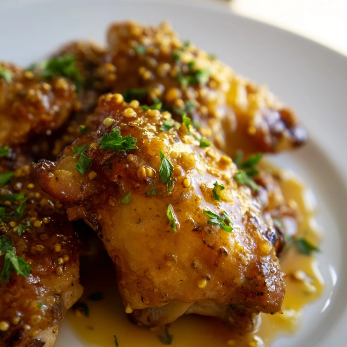 Golden oven baked honey mustard chicken breasts glazed in bubbling sweet tangy sauce