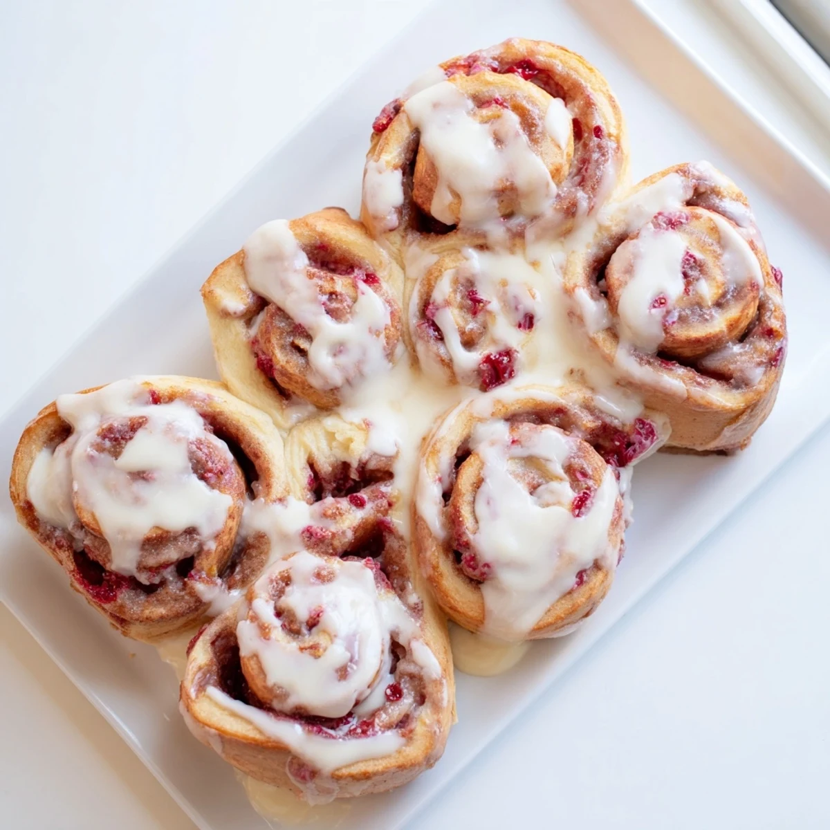 Soft homemade strawberry cinnamon rolls bursting with sweet cinnamon strawberry layers topped with creamy white frosting