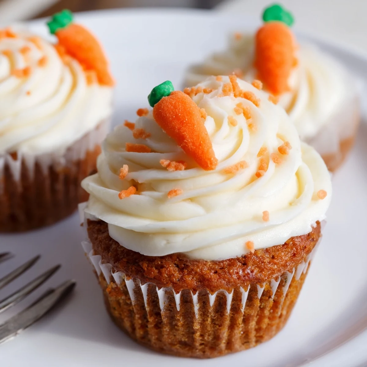 Festive Easter dessert spread featuring carrot cake cupcakes bunny cookies and chocolate nests on pastel serving platter