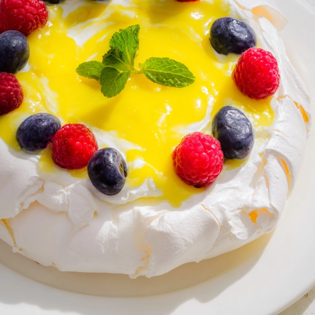 Crisp meringue shells filled with tangy lemon orange curd and edible flowers