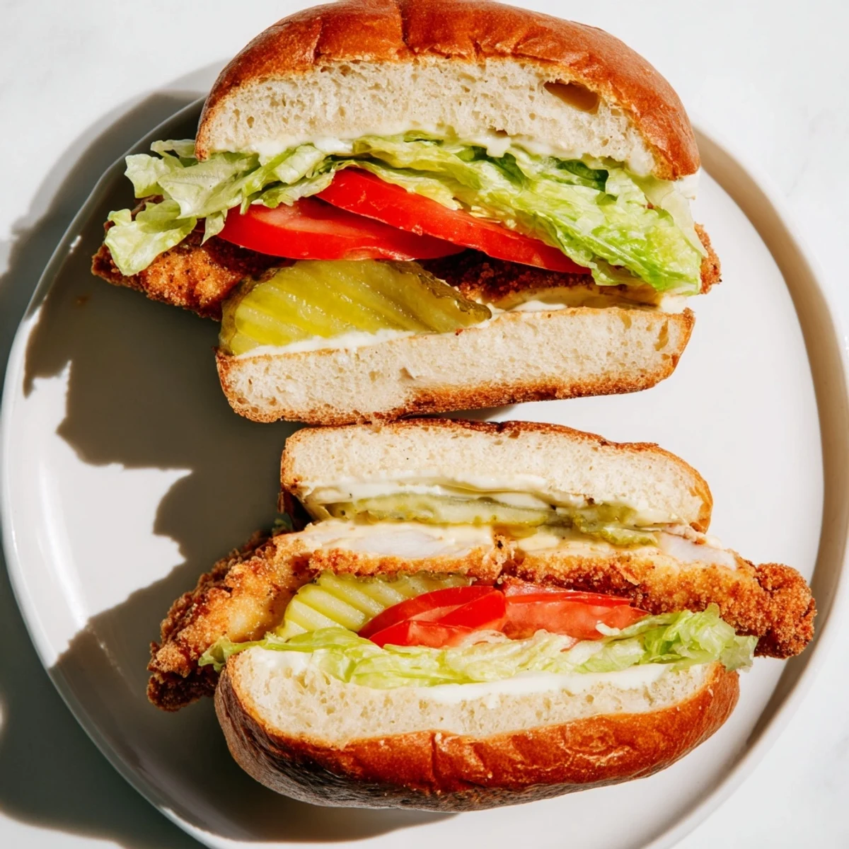 Golden fried Cajun chicken breast with garlic aioli on toasted brioche bun