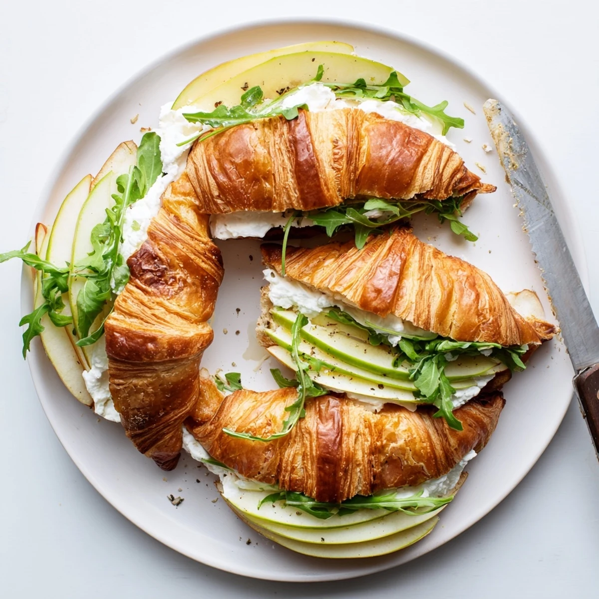 Golden Apple Goat Cheese Croissant Sandwich featuring honey-drizzled apples and melted cheese on buttery pastry