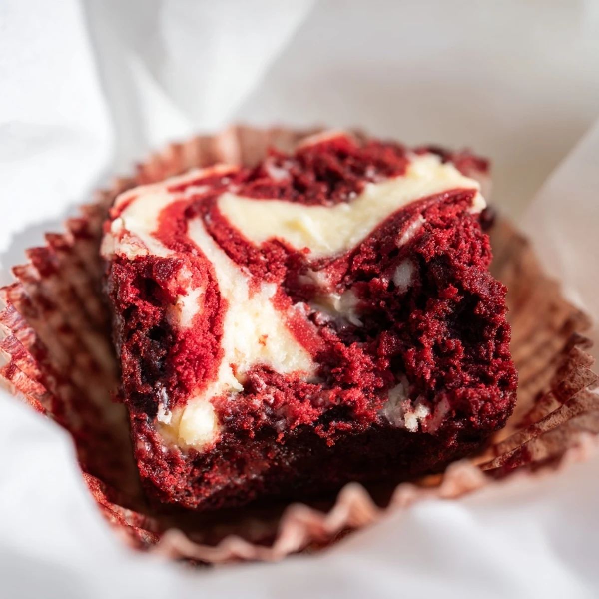 Decadent red velvet brownie bites with marbled cream cheese topping, perfect for parties and desserts