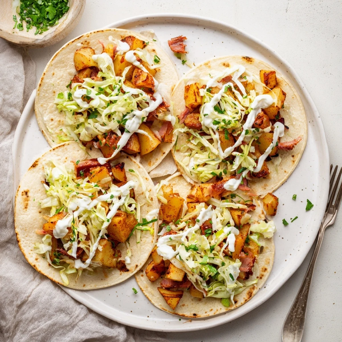 Warm flour tortillas filled with tender corned beef and crispy golden potatoes