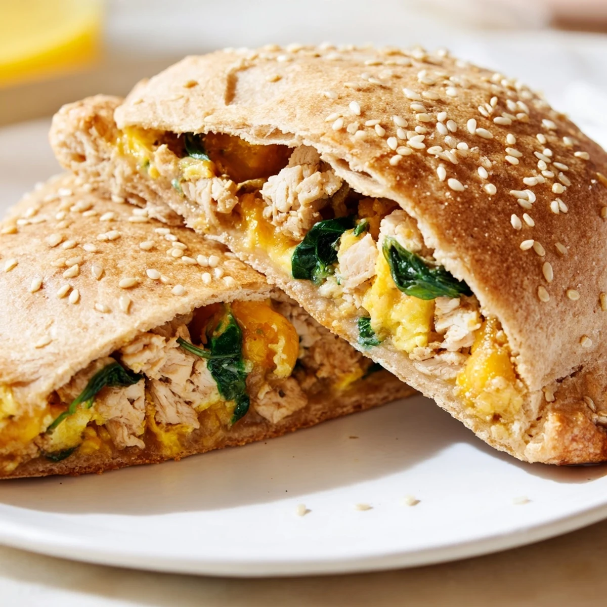 Golden baked high protein breakfast hot pockets with whole wheat crust and egg filling
