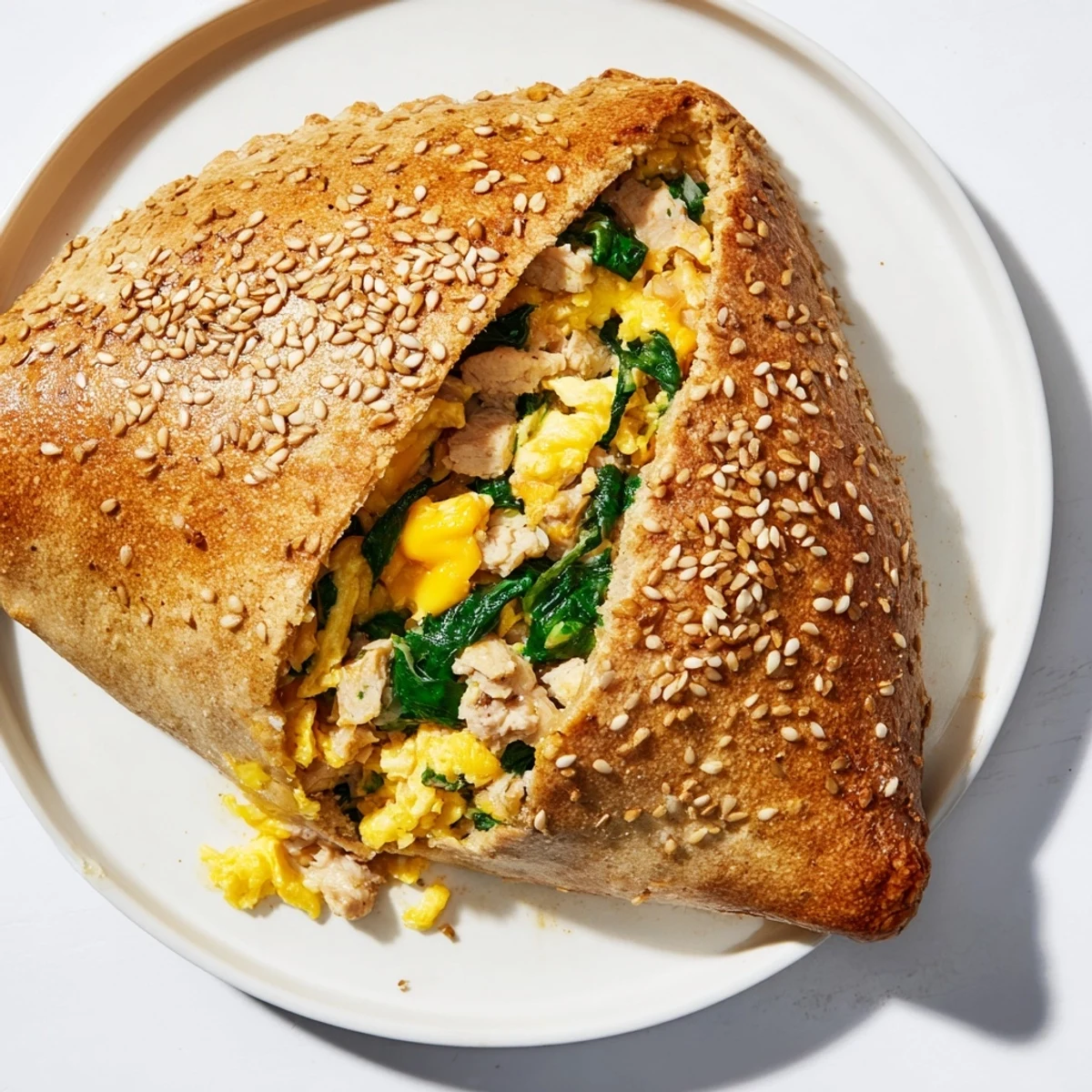 Protein-packed breakfast hot pockets featuring turkey, cheese, and spinach in fluffy dough