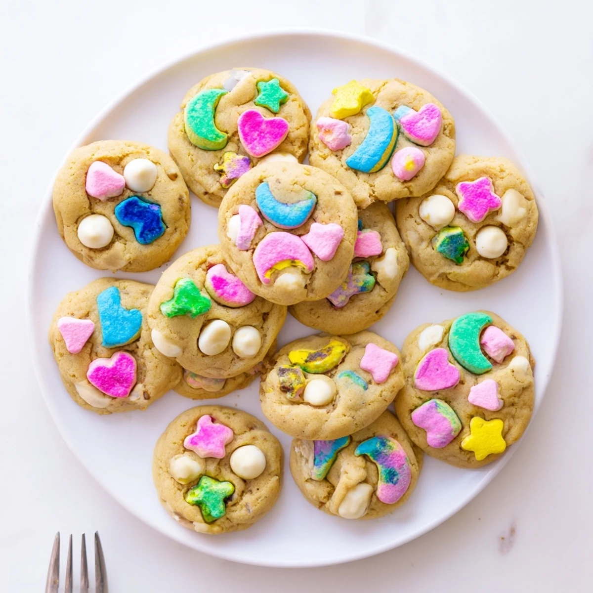 Soft Lucky Charms cookies with colorful marshmallows baked until golden and chewy