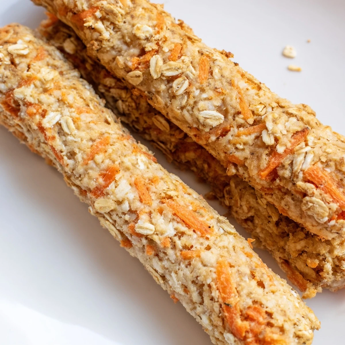 Golden homemade apple and carrot dog chew sticks arranged on a rustic baking sheet ready for treating