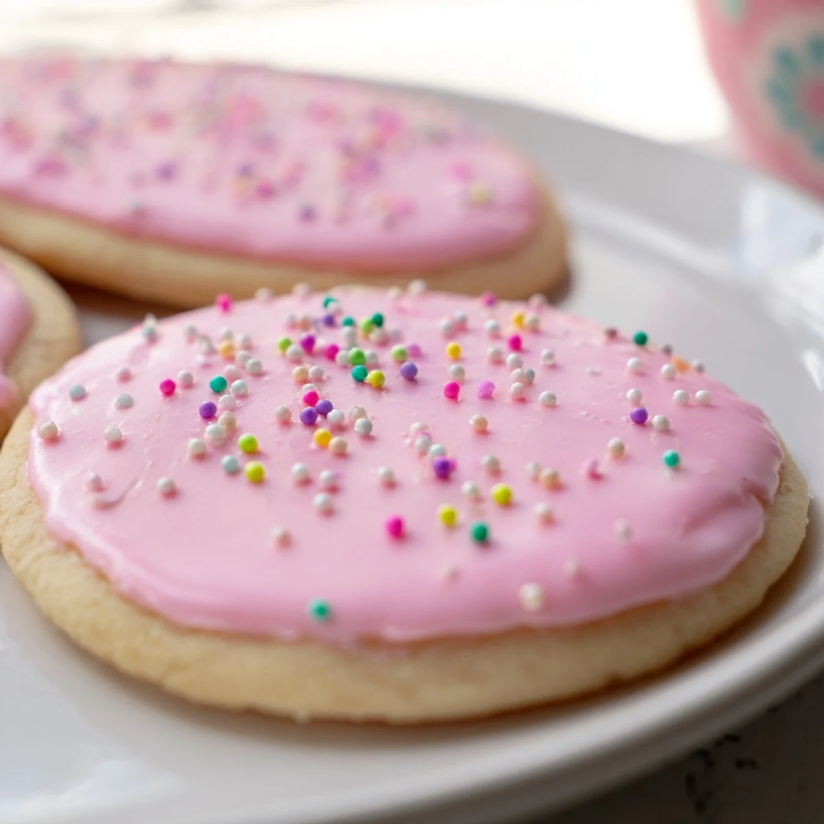 Buttery Spring Easter cookies in bunny and egg shapes with smooth royal icing decoration