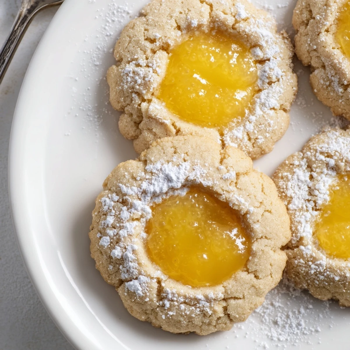 Soft buttery lemon curd cookies freshly baked on parchment lined sheet