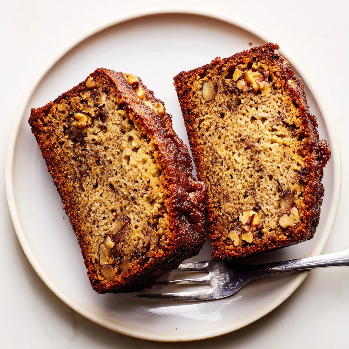 Golden super moist banana bread with a tender crumb fresh from the oven loaf pan