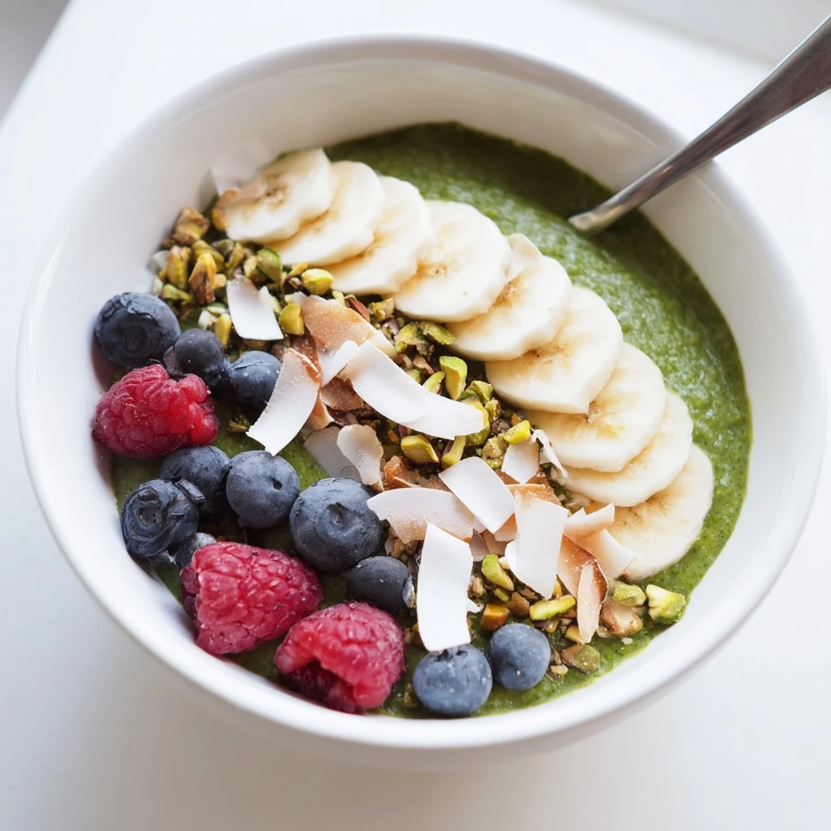Smooth matcha overnight oats layered with chia seeds and drizzled honey in a mason jar