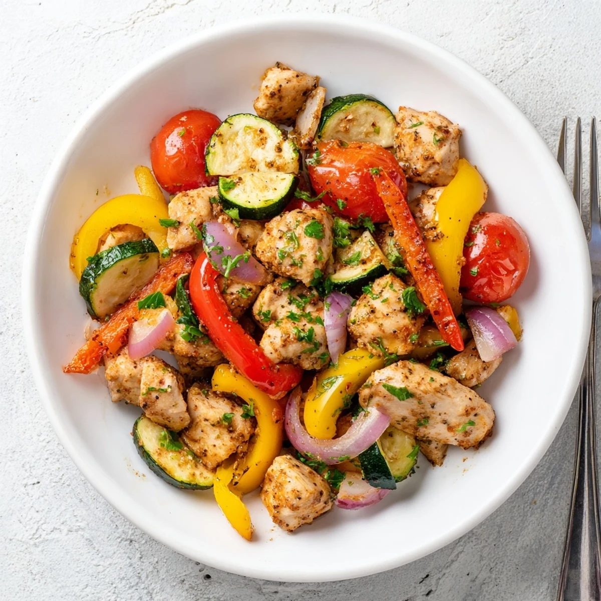 Sizzling skillet of quick flavorful one pan dish served hot with a bright lemon squeeze