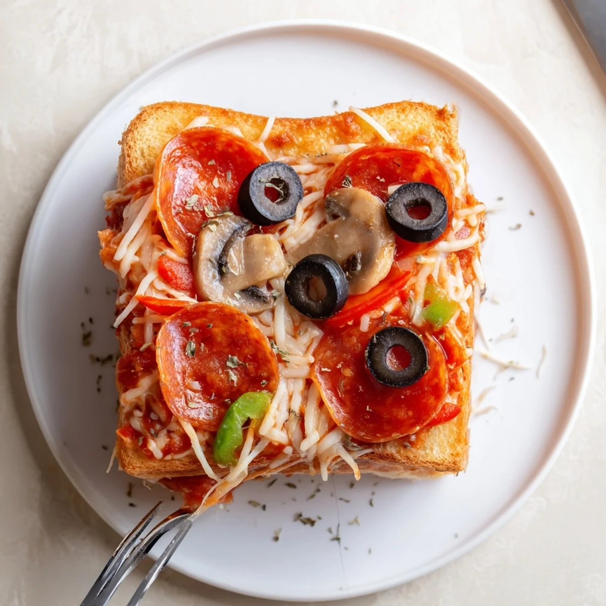 Close-up of Pie Iron Pizza Pockets with bubbling sauce and buttered crust