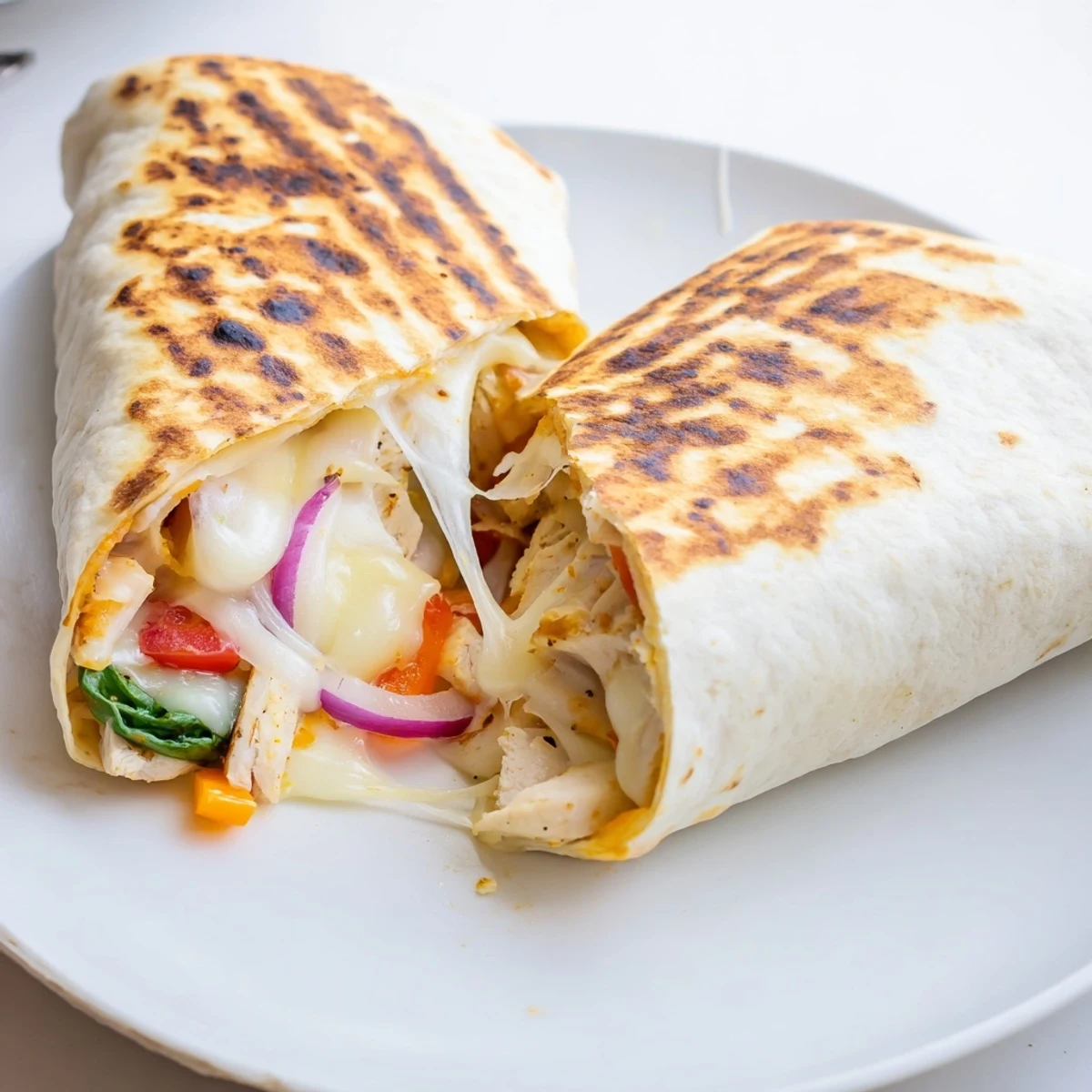 Family style Cozy Cheesy Garlic Chicken Wraps cut in halves, perfect with garlic sauce