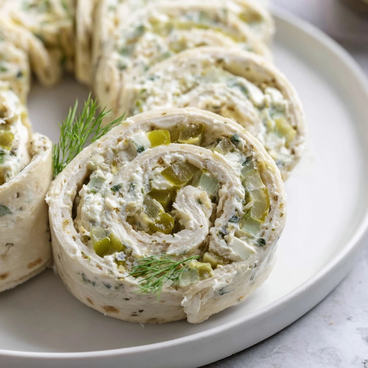Party-ready Pickle Dip Pinwheels chilled, easy finger food with tangy pickle crunch