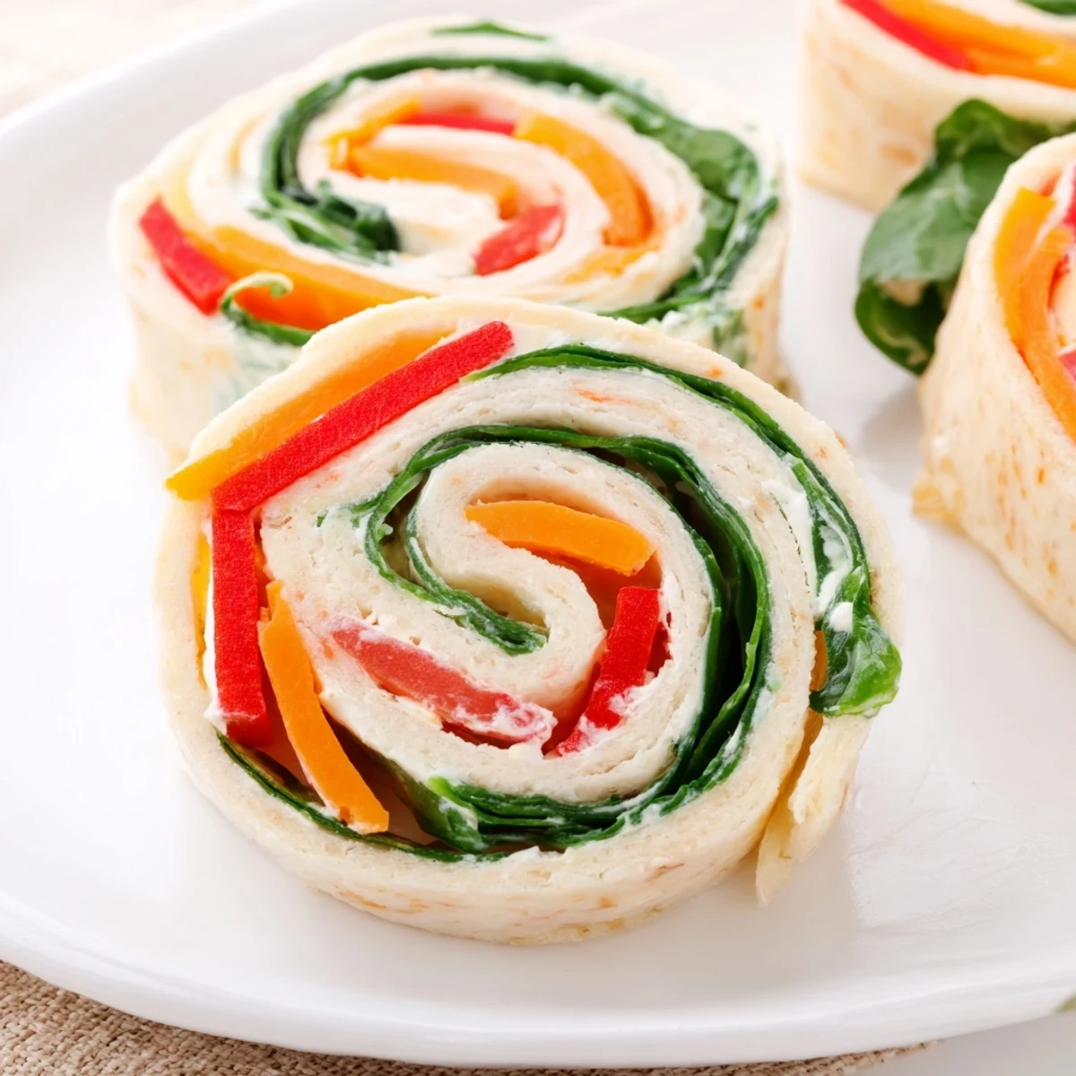 Cut Pinwheel Sandwiches showing spiral layers, perfect picnic appetizer or snack