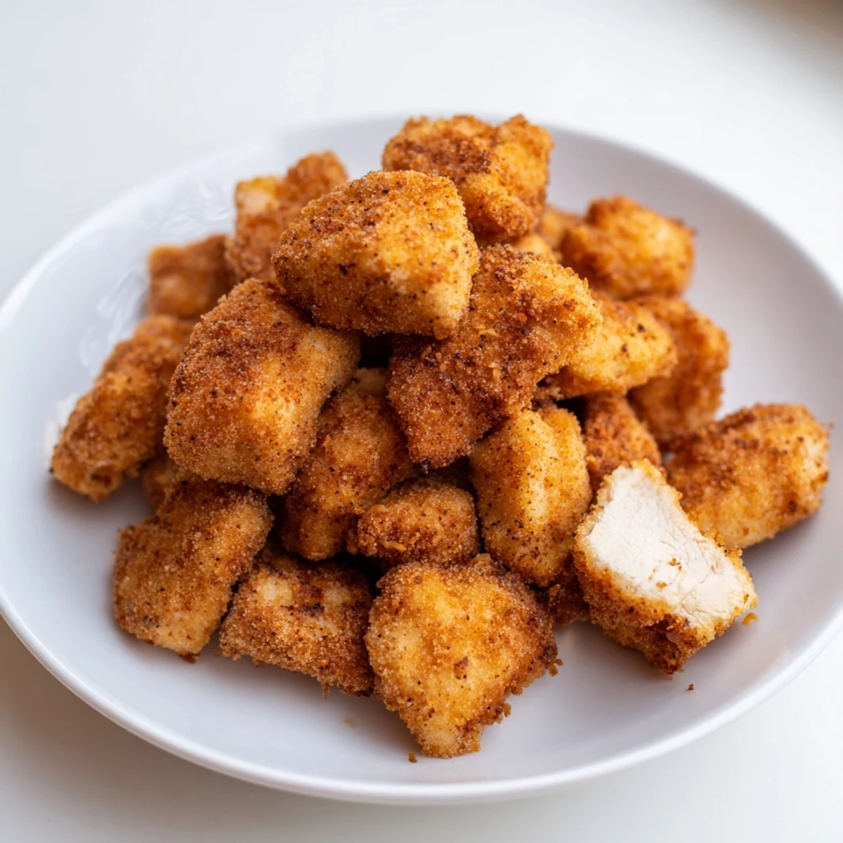 Tender, juicy Chicken Bites sizzling in oil, fresh from deep frying  