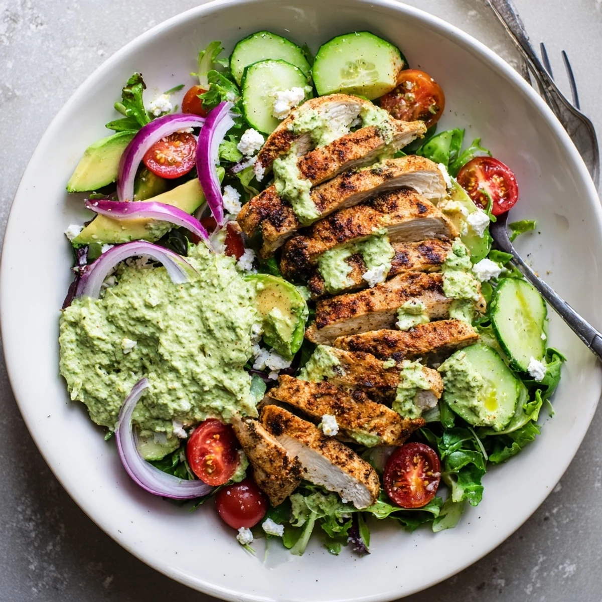 Grilled Chicken Avocado Herb Salad
