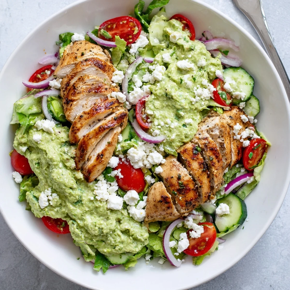 Grilled Chicken Salad Avocado Herb Dressing Recipe with charred chicken, creamy herb-lime dressing.