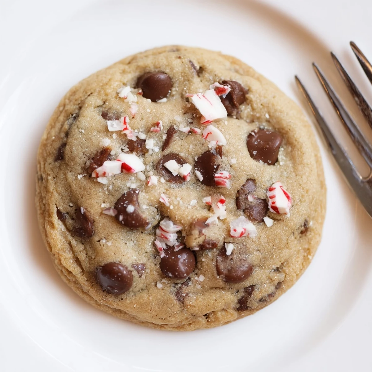 Peppermint Chocolate Chip Cookies cooling on a rack, glossy chips and crushed peppermint