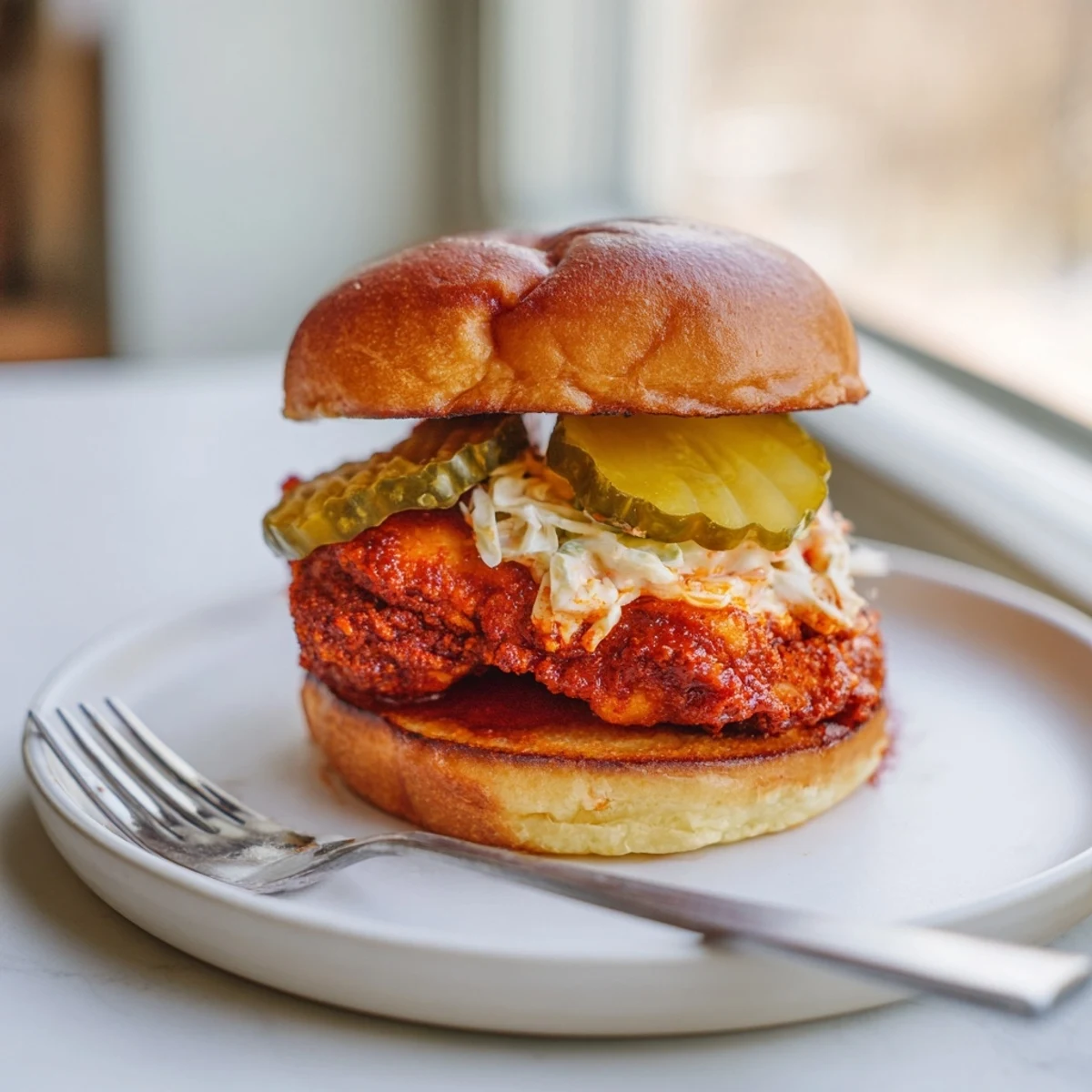 Serve Spicy Nashville Hot Chicken Sandwiches with creamy coleslaw and sweet iced tea.