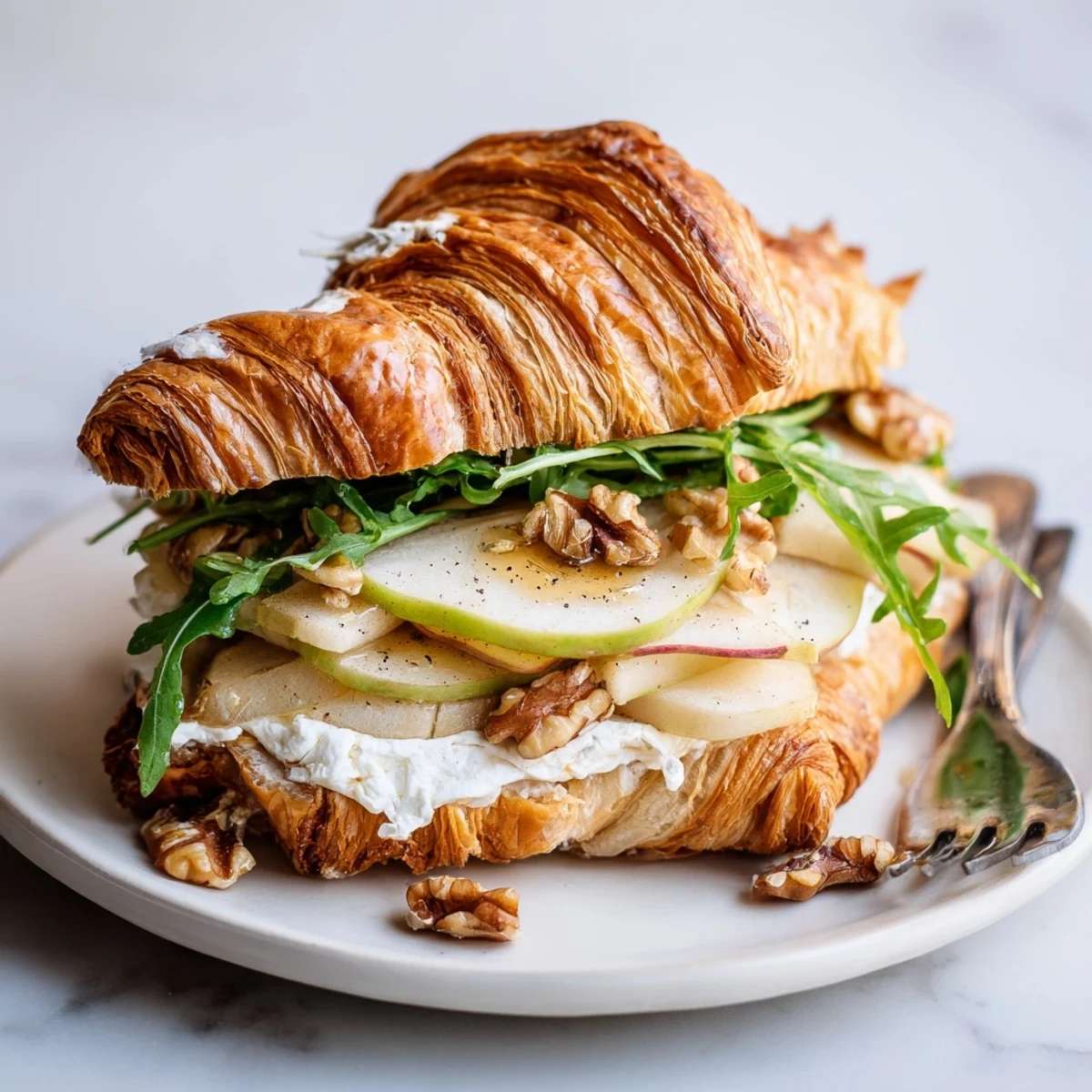 Apple Goat Cheese Croissant Sandwich Recipe with buttery croissant, crisp apple slices