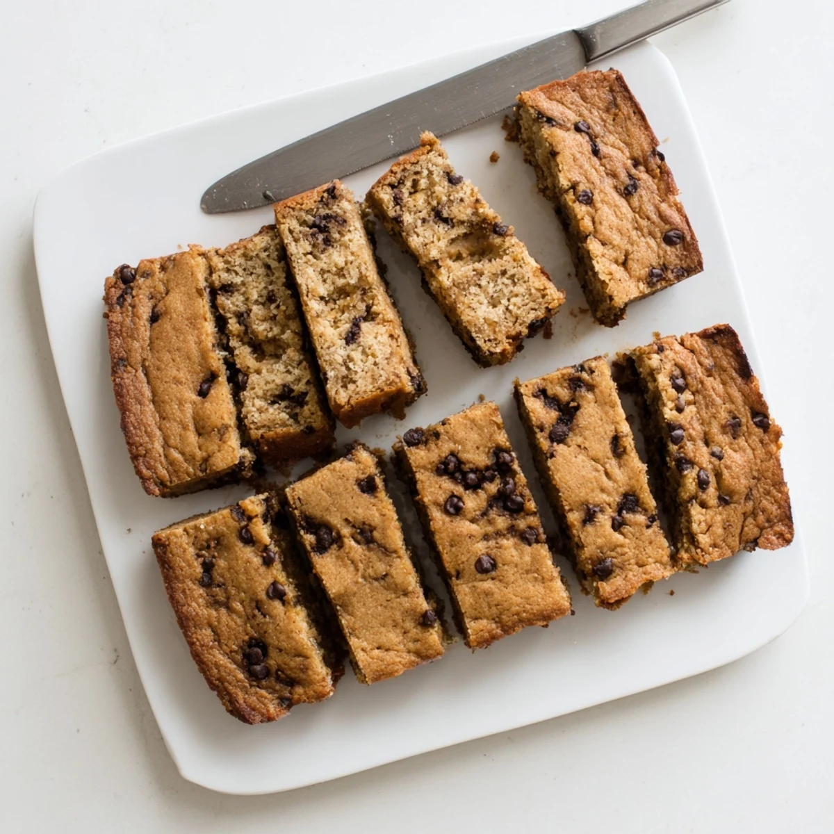 Moist gluten-free peanut butter banana dessert squares sliced fresh for an easy American breakfast treat