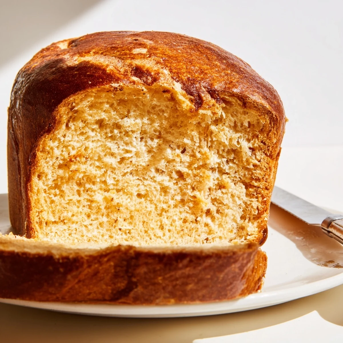 Homemade cottage cheese loaf bread served warm with honey and fresh herbs for breakfast