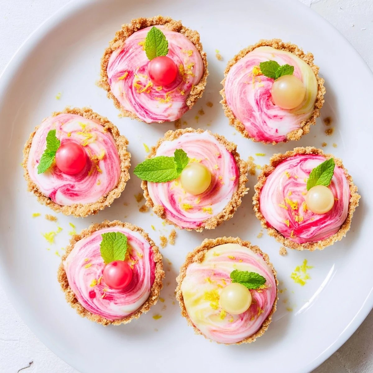 Summer frozen watermelon lemon cream tarts topped with watermelon balls and zesty lemon sprinkles