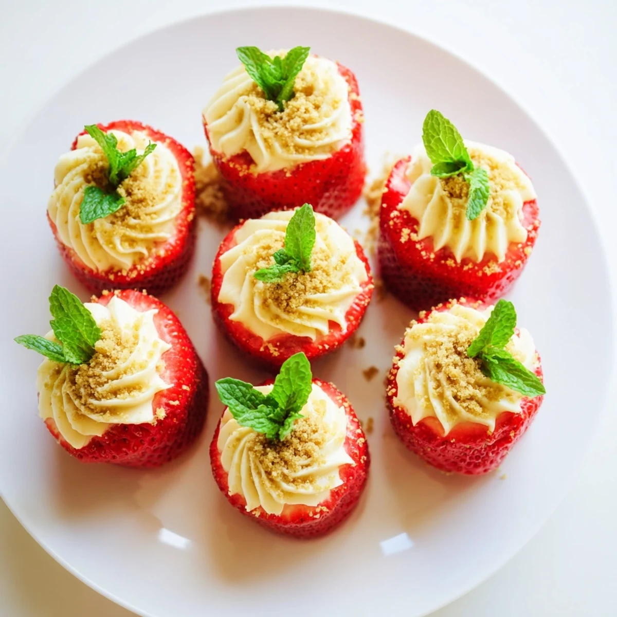 Sweetheart cheesecake deviled strawberries topped with creamy filling and graham cracker crumbs